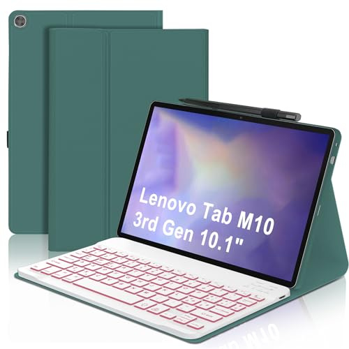 WINCHKING Teclado con funda para Lenovo Tab M10 3rd Gen 10.1, 7 géneros de retroiluminación, teclado italiano Slim Bluetooth extraíble para Lenovo Tab M10 3rd Gen TB-328FU/TB-328XU, verde oscuro
