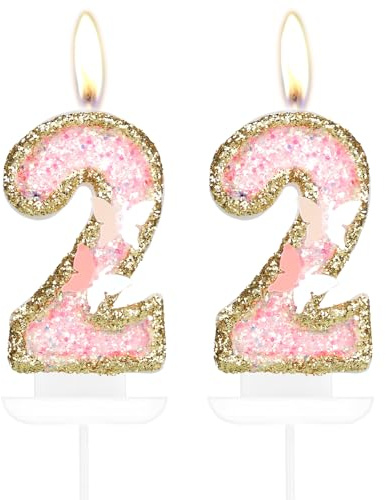 Candele a forma di farfalla numero 22, colore oro rosa Happy 22th Birthday Candele per torta, decorazioni per torta per 22° compleanno per ragazze, decorazione per torta con farfalla 22, candele per