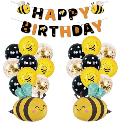 SUNSK Biene Luftballons Geburtstagsballons Happy Birthday Girlande Runde Latexballon Insekt Biene Helium Folienballon Geburtstag Deko für Kinder 21 Stück