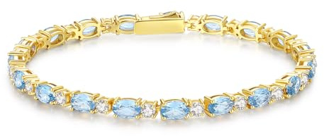 FANCIME Tennisarmband Damen 14K Vergoldet Edelstein Tennis Armband 925 Sterling Silber Geburtsstein Geschenk Schmuck für Damen Mädchen, Länge 19 cm