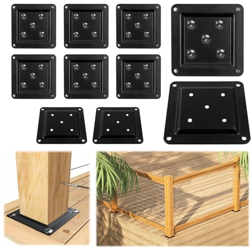 Muzata 10Pack Wood Post Plate Connector Deck Post Connector Brackets Wood Composite Railing Post Foot Base Support Kit 3.5x3.5 Black 45 Steel, WT25