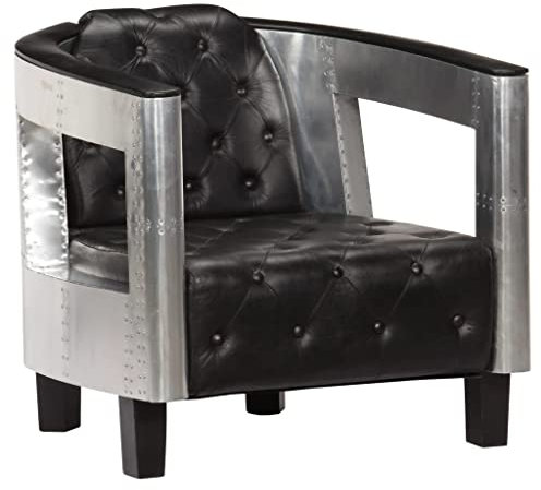 THOYTOUI Fliegersessel, Cocktailsessel Leseessel Kinosessel PolsterStuhl Geeignet für Stube Speisesaal Büro Schlafzimmer Schwarz Echtleder