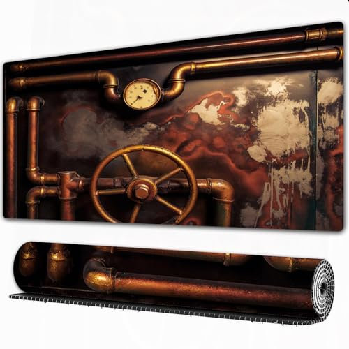 EOMKSE Mauspad Verlängertes großes Mauspad Schreibtischauflage,genähte Kanten Mauspad,Gummibasis,Hintergrund Vintage Steampunk aus Dampfrohren und Manometer,Gaming-Mauspad,40x75 cm