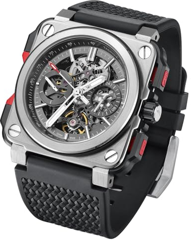 FEICE Eckige Herren Armbanduhr Mechanische Automatik Herrenuhr Saphirglas Skelett Zifferblatt Wasserdicht bis 10 ATM - FM507