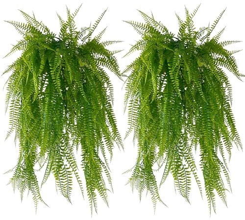 YMIFEEY 6 Stück Kunstpflanze Hängend 80cm Künstliche Hängepflanzen Farn Grüne Blätter Hängepflanze Künstlich Pflanzen Fake Grünpflanze Plastikpflanzen hängend für Drinnen Draußen Deko (Farn) (6)