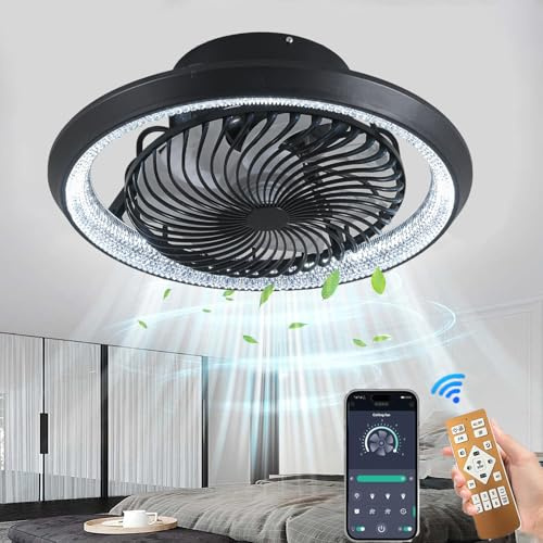 MQW Ventilateur De Plafond Avec éClairage Led, Plafonnier Ventilateur Invisible Rotatif à 360°, Dimmable 48w Avec Lampe De Ventilateur TéLéCommandéE, Plafonnier Pour Salon, Salle à Manger, Chambre