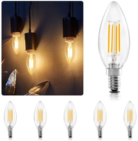 muyuua E14 Warmweiß Light Glühbirne - 6er Pack 4W Leuchtmittel Ersatz 40W Lampe 2700K Warmweiss Birne Kein Flimmern Energiesparlampe für Wohnzimmer Küchen Esstisch Bar Nicht Dimmbar (6)