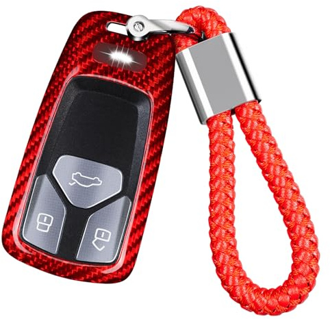 T-carbon Schlüssel Hülle kompatibel mit Audi,Glasfaser Autoschlüssel Hülle kompatibel mit Audi A4 Q7 Q5 TT A3 A6 SQ5 R8 S5,autoschlüssel schutz keyless,Rot