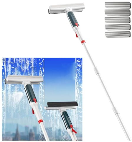 RYJYQYX 4 in 1 Sprüh Fensterabzieher Profi mit 41-190 cm 4-teiligem Verlängerungsstange, Teleskop Fensterwischer mit Abwassersammler und 5 Pads Sprühwischer für Innen-/Außenfenster,Autoglas