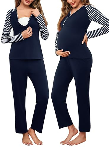 Ammande kvinnor, pyjamas för gravida kvinnor, Blå, XL