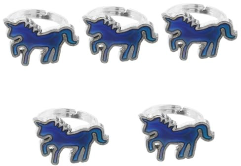 WRITWAA 5stücke Einhorn Mit Farbwechsel Verstellbarer Stimmungsring Für Teenager-mädchen Lustiger Schmuck Für Frauen Und Einzigartiges Tierdesign Trendiges Accessoire Für Besondere
