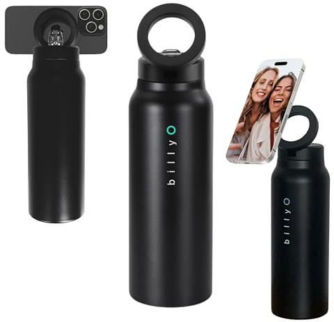 BillyO Bottle – Termosflaska för träning med justerbar mobilhållare | 700 ml rostfri, isolerad flaska | Läckagesäker skruvkork och pip | Håller kall i 24 timmar, varm i 12 timmar