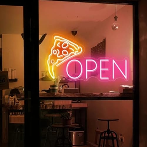 HFHungkeong Pizza Neonschild aus Acryl Open Leuchtende Schilder für Unternehmen, LED Pizza Wandkunst für Pizzeria, Laden, Küchenofen, Pizza Party Dekoration, Geschenke für Pizza-Liebhaber, 42 x 23CM
