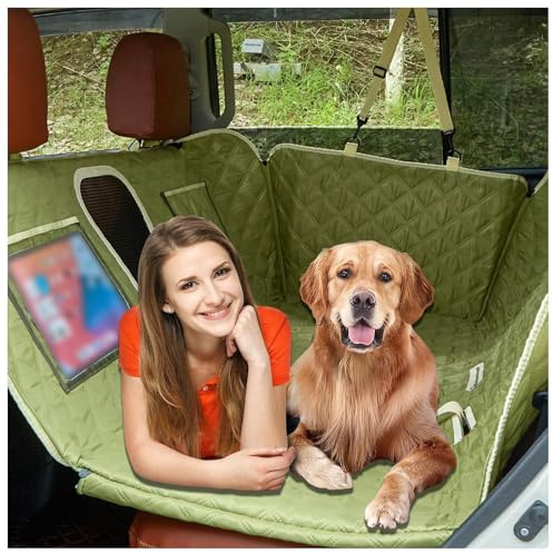 SJWJWOO Rücksitz Hund Auto, 137 * 63cm, rutschfest, Wasserdicht, Kratzfest Hundebox Auto Rückbank für Alle PKWs Auto SUV,Green