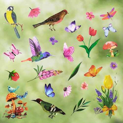 ZephyrCraft Window Stickers Bird, Colorful Hummingbird Anti-Collision Window Decals, Self-Adhesive Glass Window Decoration Film