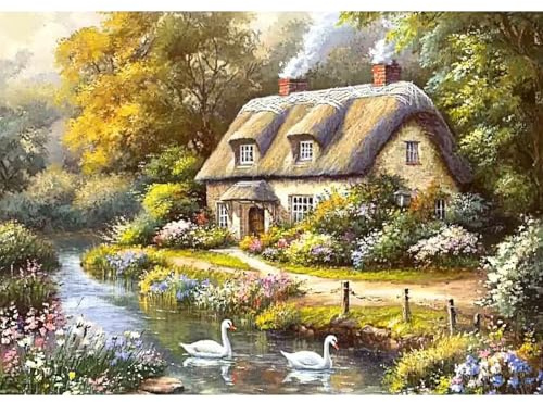 BOWETILE 5D Diamond Painting Bilder Landschaft, Heimatdorf Diamond Painting Set für Erwachsene und Kinder, Komplettes DIY Hütte Diamond Art Malen Stickset für Kreuzstichbilder, Wohnkultur 40x30 cm