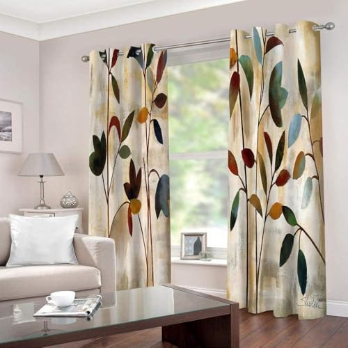 ZZTBQ Blumen und Blatt Verdunkelungsvorhang Blätter Blumen Muster Verdunkelungsgardinen mit Ösen Thermovorhang Blickdicht Schlafzimner Vorhang Winter, 140x225 cm (BxH), 2er Set