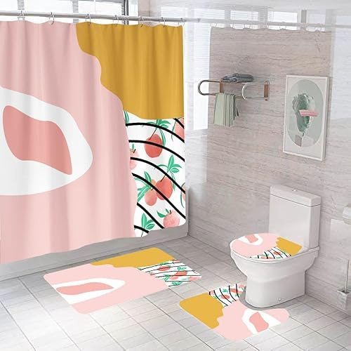 Badezimmerteppich Rosa Pfirsich Badteppich rutschfest Waschbar Badgarnitur 4 Teilig – Badematte Set Mit Wc-Vorleger Und Badematte,Teppich Badezimmer Für Sicherheit Und Komfort Im Bad 50×80Cm