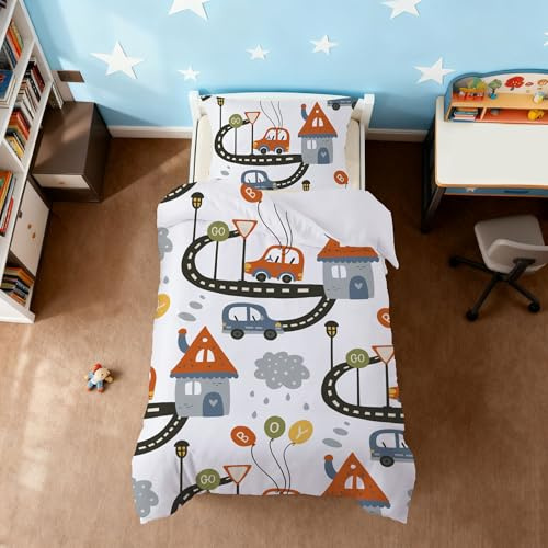 ZTYROLJ Funda Nórdica Coche 90x190cm, Funda Nórdica con Cremallera, Juego de Cama de Microfibra 1 Persona, Juego de Cama Infantil con Funda de Almohada 40x60cm