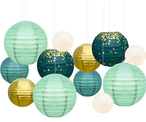 12er Lampions Papierlaterne Papier Laterne Bunt Lampenschirm Lampion Runde Bunt Laterne Papierlampions zum Dekorieren von Leuchten Dekoration