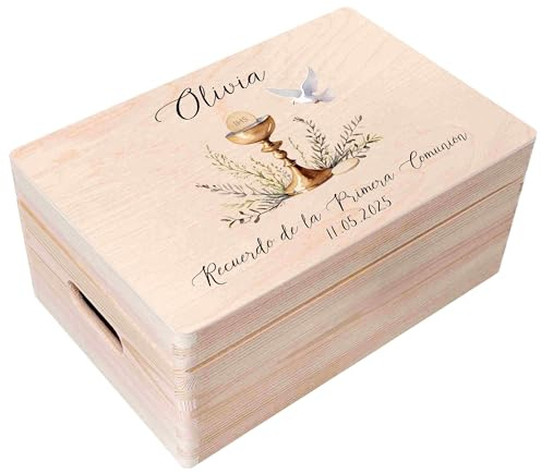 Creative Deco Personalisiert Kommunion Geschenke für Mädchen Jungen | Holzkiste | Kelch Motiv | Individuelle Geschenk Erinnerungsbox | Erstkommunion Deko