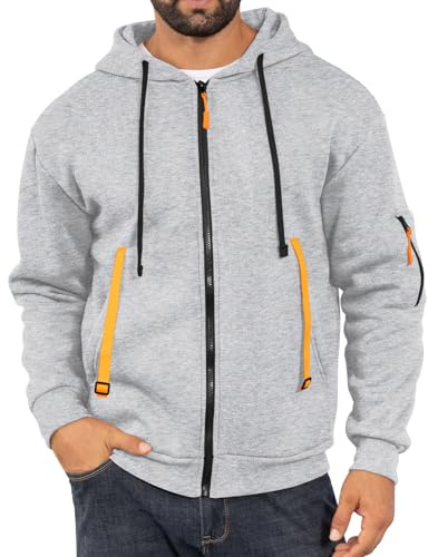 LAOARA Felpa con cappuccio da uomo con zip intera, casual, a maniche lunghe, in pile, con tasca