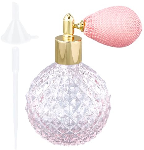 GORGECRAFT Botella de Perfume con Bolsa de Aire de 100 ml de Cristal Transparente Rosa Atomizador Vintage Rellenable Vacía con Bomba de Vidrio Herramienta de Maquillaje con Embudo Gotero Cócteles Loci