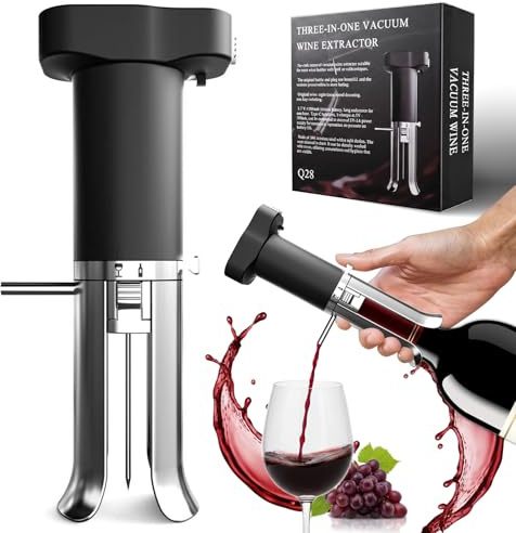 ZONSUSE Decantador de Vino Eléctrico, Aireador de Vino 3-en-1, Vertedor Antigoteo con Aguja, Sistema de Preservación de Vino, Conserva Vino 10+ Días, Regalo Ideal para Amantes del Vino (Negro Plata)