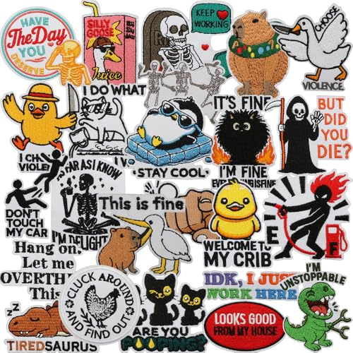 24 stycken Funny Meme Animal Stryk-/Sypålappar Flicken Bügelbilder Patches att strykas eller sys på Kläder, Klänning, Hatt, Jeans, Ryggsäckar, Jackor, T-shirt