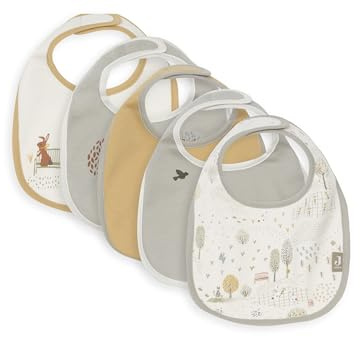 Jollein Bavaglino Baby – Tiny Park – Confezione da 5 bavaglini impermeabili – con chiusura in – bavaglini per bambini