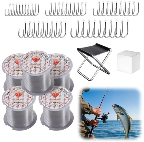 Fish Line,100 M Fishing Wire with Folding Chair and Fishing Hooks | with Storage Box 0.5mm Nylon Monofilament Wire for Hanging decorations