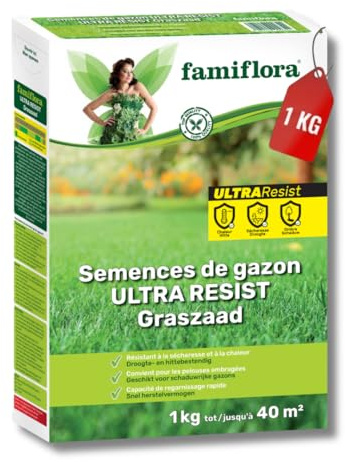Famiflora Graines de gazon 1 kg jusqu'à 40 m2² - Ultra Resist - Graines d'herbe polyvalentes