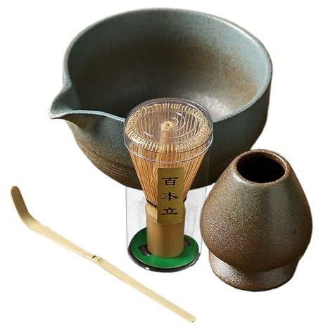 Service à thé matcha japonais – Ensemble d'ustensiles à thé en bambou, accessoires traditionnels pour café | Kit de fabrication traditionnel pour adultes, bol avec bec, fouet en bambou, cuillère