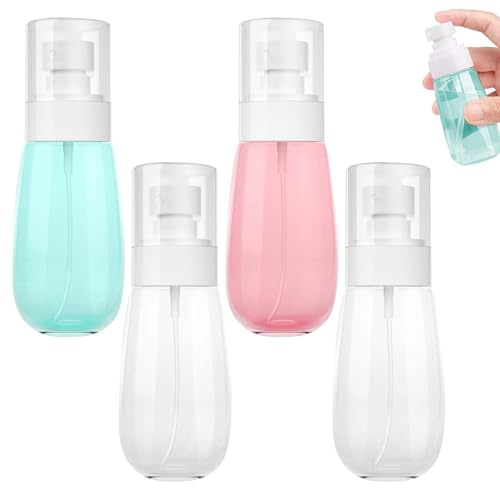 Tweozek 4 Pack Small Spray Bottle, 60 ml Fine Mist Spray Bottle for Travel, Refillable Travel Containers Plastic Hair Spray Bottle Sprayer for Perfume Skincare Makeup Lotion (Pin, Blue,White)