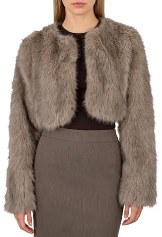 Amazhiyu Manteau en fourrure synthétique pour femme - Veste courte en fourrure synthétique - Veste en fourrure synthétique - Manteau polaire à manches longues - Manteau d'hiver - Col ouvert, marron, L