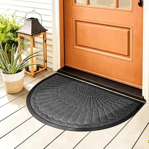 CEWROM Fußmatte Außen, Wetterfest rutschfest Hochwertig Fussmatte Halbrund Aussen und Innen Einheitsgröße 50x80 cm - Haustür Schmutzfangmatte Ästhetisch Outdoor Türmatte(Dunkelgrau)