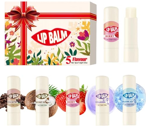Bálsamo Hidratante para Labios 5 Piezas Crema Voluminizadora y Nutritiva | Bálsamo para el Cuidado de los Labios para Brillo y Belleza en el Cuidado de la Piel con Protección para Día y Noche Viaj