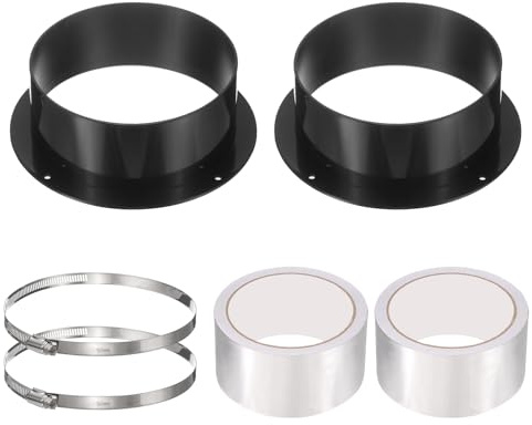 PATIKIL 6 Inch Duct Connector Flange, 2 Pack ABS Plastic Straight Pipe Flange Dryer Vent Connector with Clamp for Air Heating Cooling Ventilation HVAC System, Black
