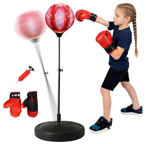 MeYuxg Punchingball Boxen Set, Standboxball mit Boxhandschuhen & Pumpe, 82-125 cm Höhenverstellbar Leuchtender Boxbirne Stehend,Boxsack für Jugendliche und Erwachsene, für Boxing, Stressabbau,Fitness