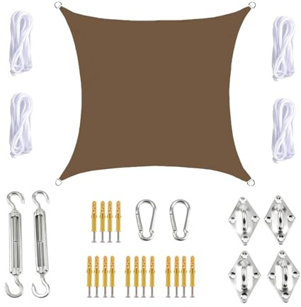 XJHKG Vela Ombreggiante Quadrata Impermeabile con Doppia Cucitura per Esterno Giardino(Brown,5x5m)