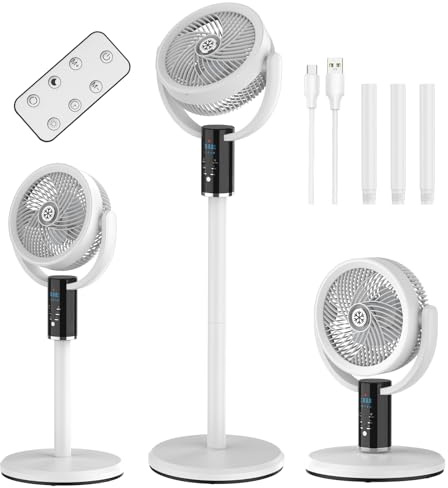 WIWOLER Leiser Standventilator mit Fernbedienung, 3 Höhenverstellbarer Säulenventilator, 8 Geschwindigkeiten, 80° Oszillation, 8H Timer, LED-Display, 3-Stufen Nachtlicht, Für Schlafzimmer, Büro