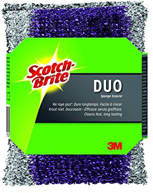 Scotch-Brite Éponge Non Rayante avec Grattoir Doux, Lot de 2 – pour Casseroles, Poêles, Revêtements Antiadhésifs et Surfaces Fragiles comme le Verre