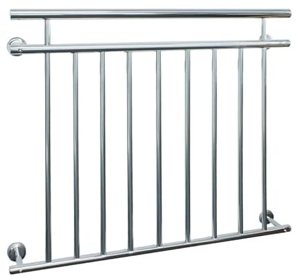 ECD Germany Balustrade Française 90x128cm avec 9 Barreaux de Remplissage, Argent Brillant, en Acier Inoxydable, Garde-Corps de Balcon, Grille de Sécurité Protection Extérieure Fenêtre, Appui Rambarde