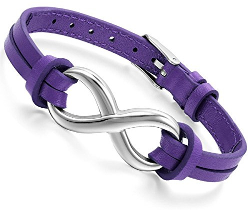 Flongo Herr dam cyklist rostfritt stål oändlighet kärlek vintage läder wrap manschett armband, passar 15–20 cm handled, oändligt armband, vänskapsarmband, figur 8 nummer dam herr läderarmband, 8.3 inches, Rostfritt stål Läder, utan sten