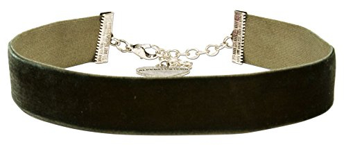 Alpenflüstern Trachten-Samt-Kropfband breit - Trachtenkette enganliegend, Kropfkette elastisch, eleganter Damen-Trachtenschmuck, Samtkropfband grün DHK199