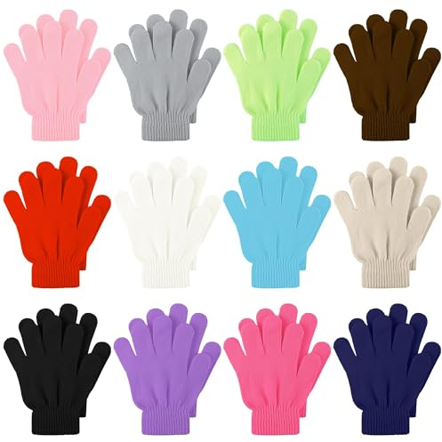 Cooraby 12 Pairs Kid's Winter Magic Gloves Children Stretchy Warm Magic Gloves Boys or Girls Knit Gloves for 6-12 Years