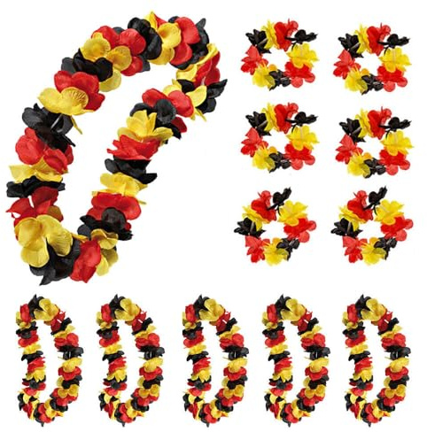 Murago - 12 tlg Deutschland Aloha Fanset Dekoration - 6x Hawaii Kette & Armband - EM Armschmuck Blumenkette Fahne Flagge Fanartikel Accessoire