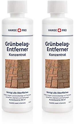 HANSE PRO Grünbelag-Entferner I Konzentrat I universell einsetzbar I Algen-Entferner I Steinplatten-Reiniger I Fassaden-Reiniger (2 x 250 ml) I ausreichend für bis zu 200 qm²