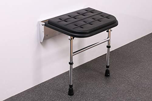 NYMASTYLE Premium Black Padded Wall Mounted Shower Seat with Legs
