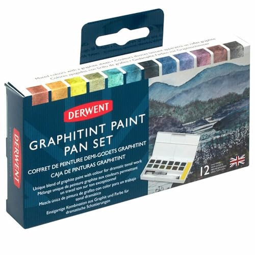 Derwent Graphitint Tragbare Palette mit 12 Farben, Paint Travel Set Palette, Wassertankpinsel & Schwamm, Malen, Reise-Set, Professionelle Qualität, 2305790
